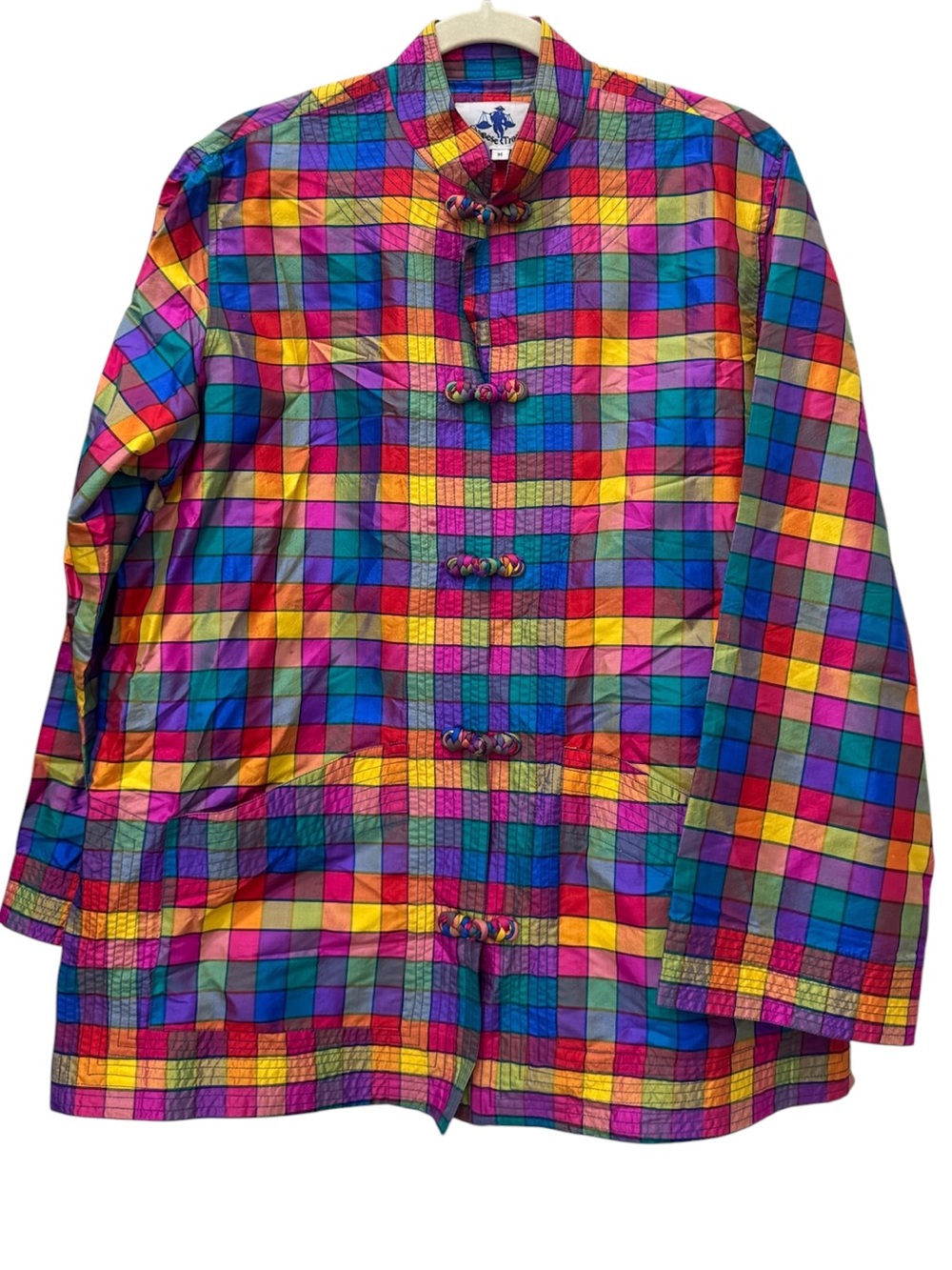Siamese Trader 100% Thai Silk Rainbow Plaid Mandarin Collar Jacket Size M